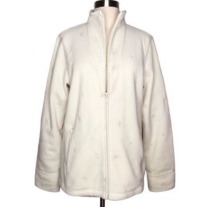 Denim & Co Fleece Jacket Embroidery Cream Size Medium Shacket QVC Embroidered